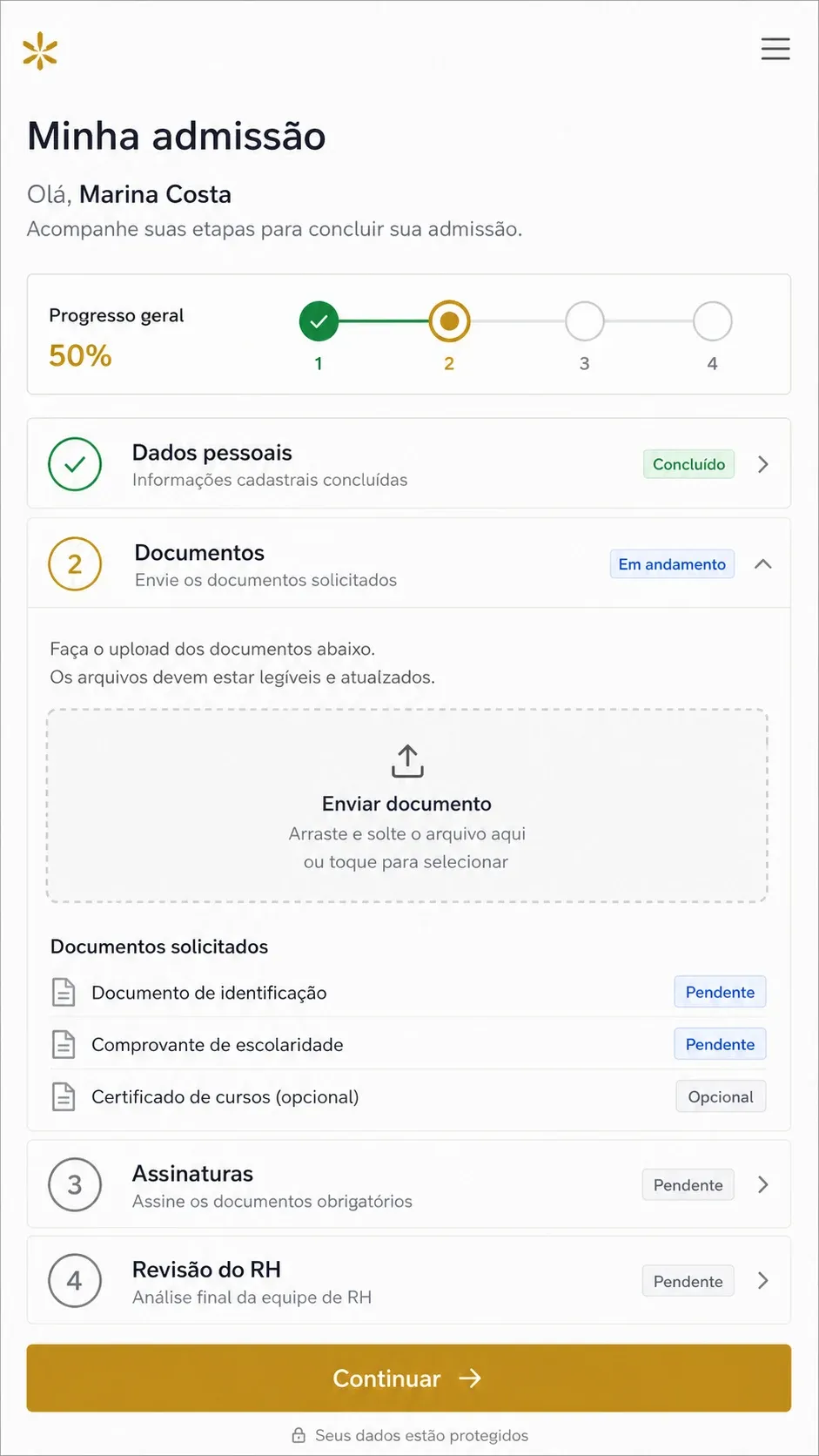 Representação ilustrativa do portal mobile de admissão do candidato