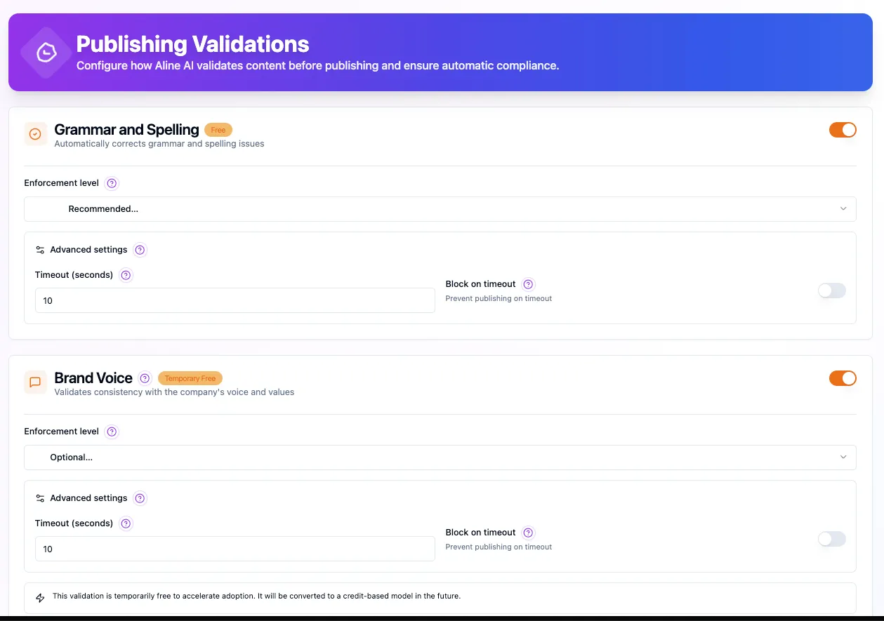 Validações de conteúdo no Aline IA