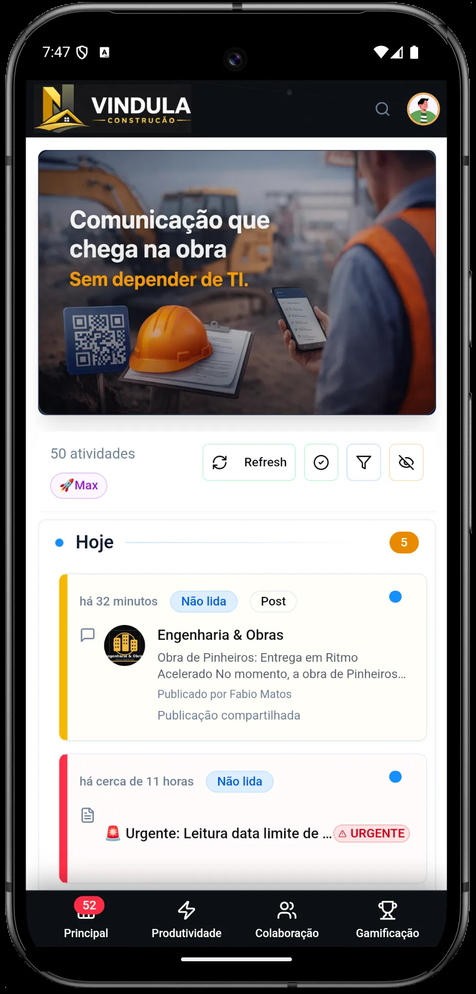 Tela mobile para construcao civil