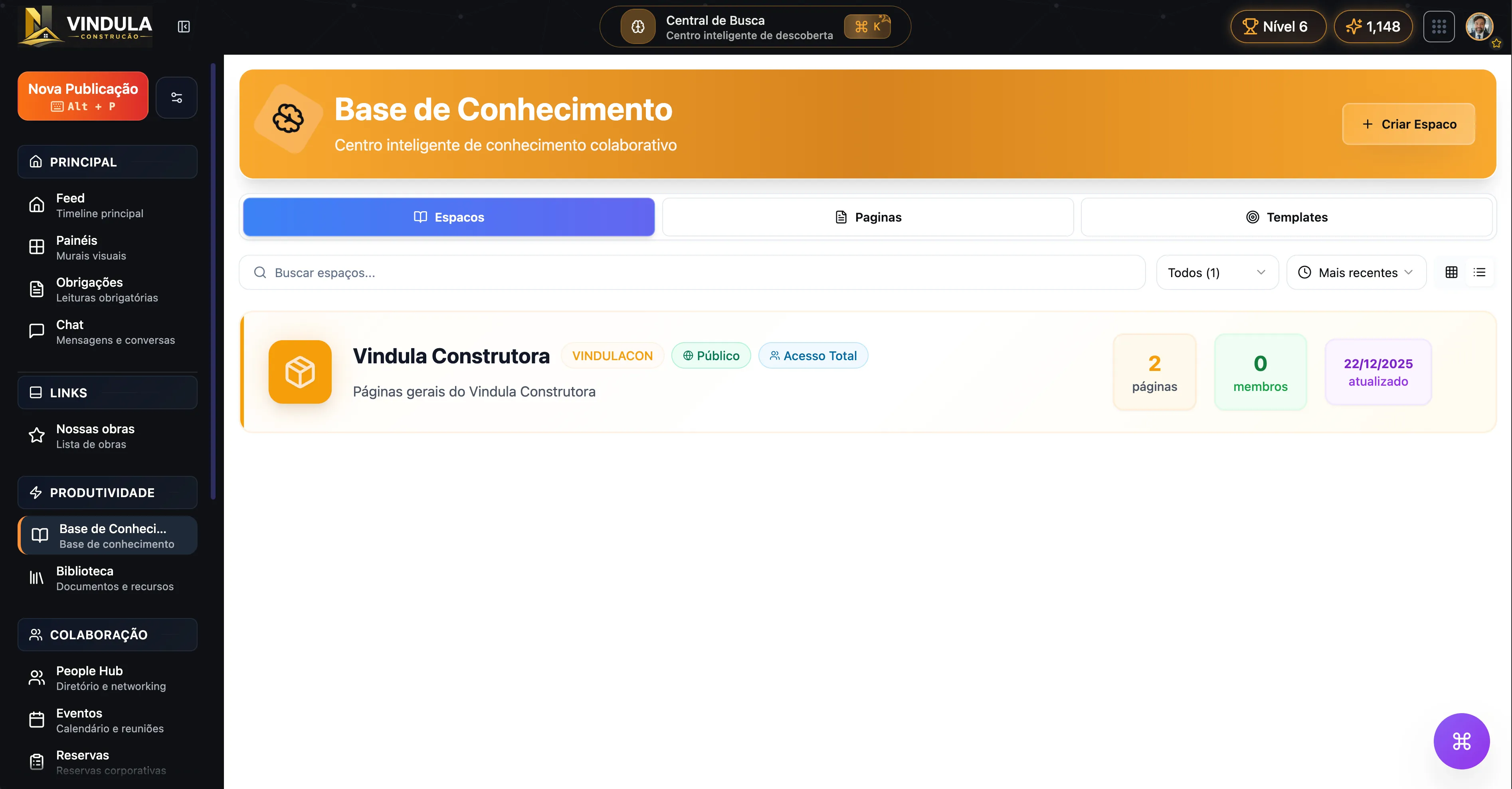 Visão dos espaços de conhecimento