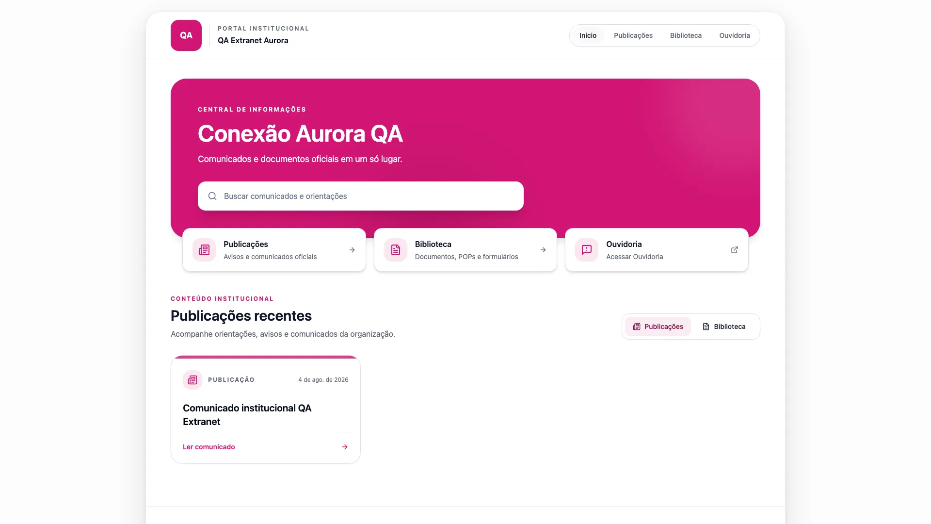 Vindula Extranet public portal with search, communications, documents, and optional Ombudsman access