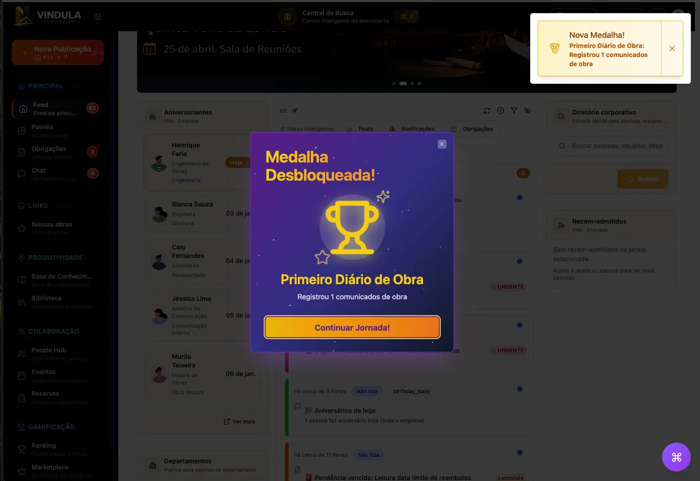 Progresso individual e nível do colaborador