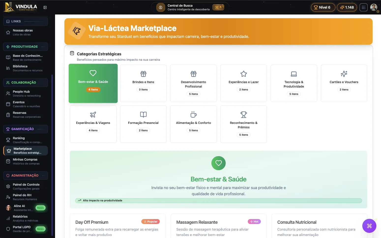 Marketplace interno para troca de recompensas