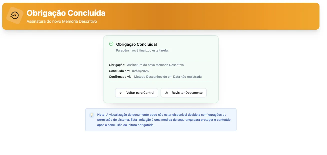 Comprovante de assinatura e evidência de leitura
