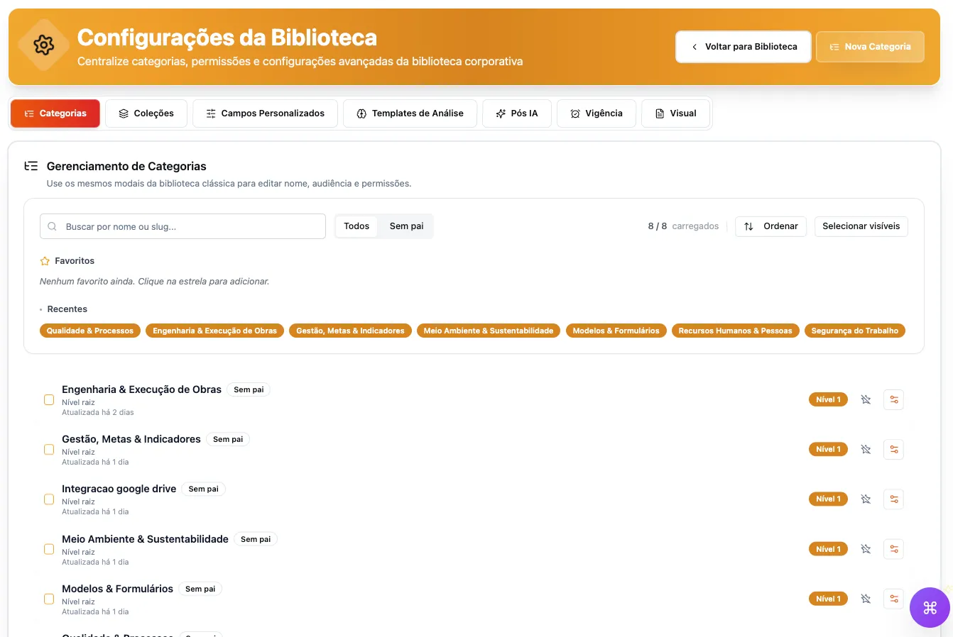 Configuração avançada da biblioteca corporativa