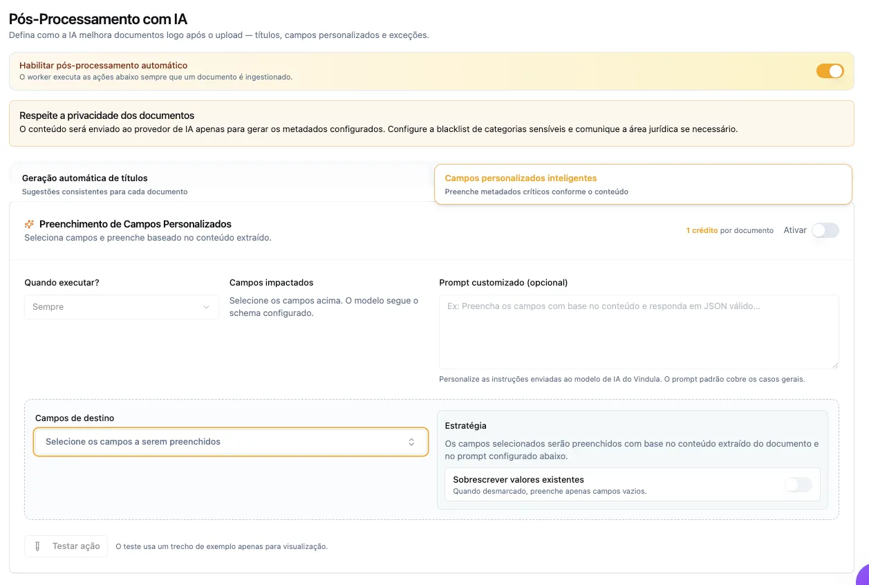 Pós-processamento com IA aplicado ao documento