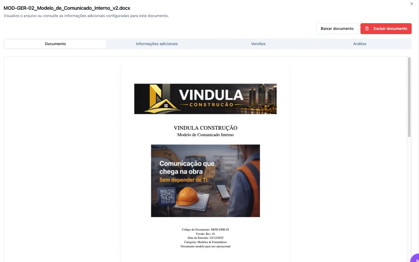 Visualização de documento com histórico