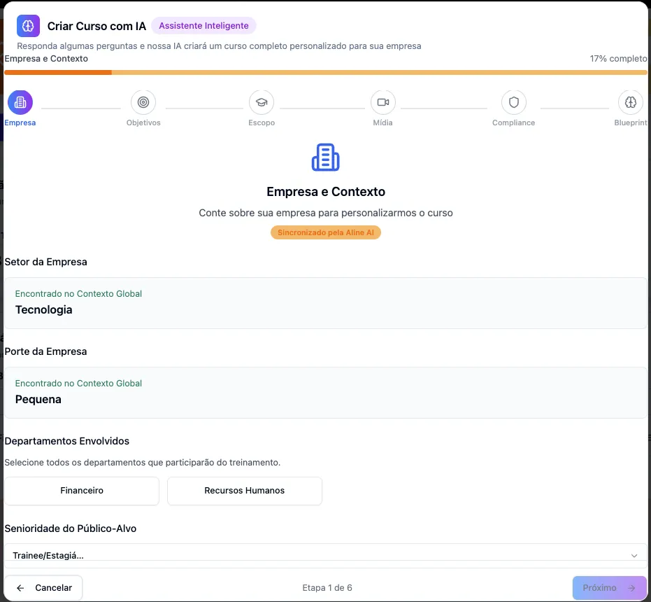 Criação de curso com IA
