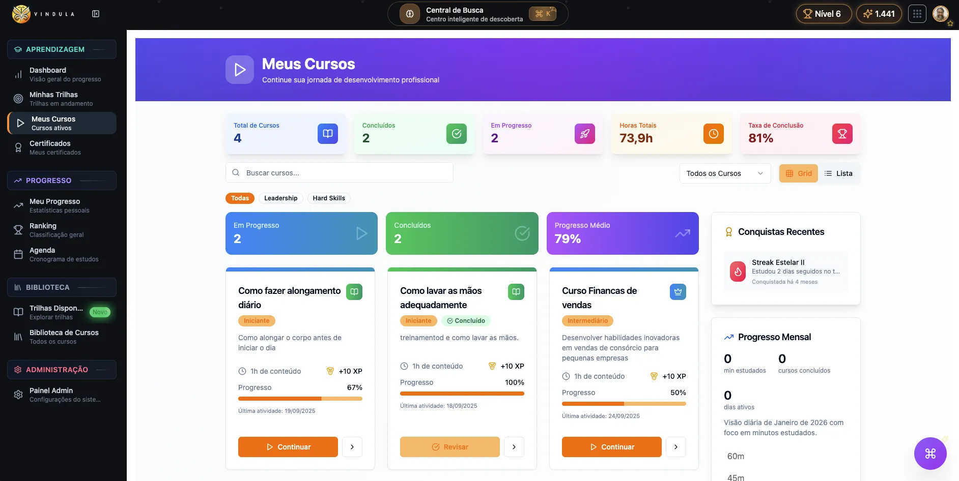 Catálogo de cursos e trilhas
