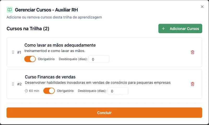 Trilhas com cursos encadeados